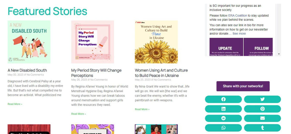 Screenshot of the Fund for Women’s Equality digital media hub